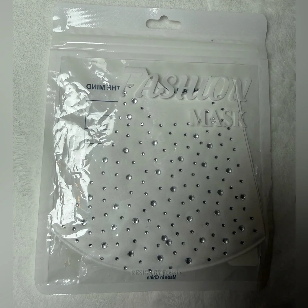 NWT White Fashion Mask with Rhinestones